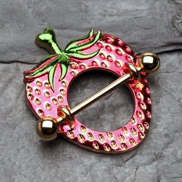 Detail View 1 of Golden Strawberry Nipple Shield Ring-Red